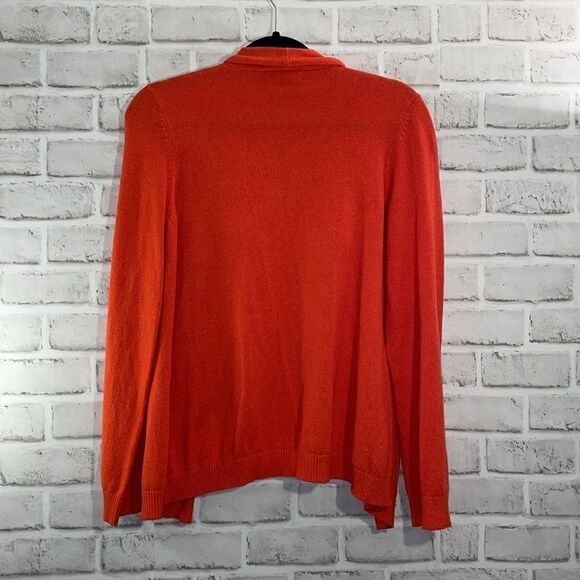 Lands End Bright Orange Open Front Sweater Sz Small Fall Lightweight - Picture 2 of 6
